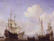 VELDE, Willem van de, the Younger Ships riding quietly at anchor oil on canvas